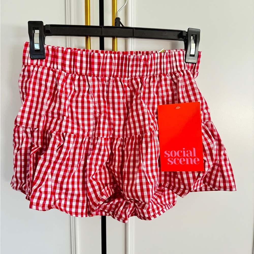 Social Scene Red Checkered High Waist Women's Shorts